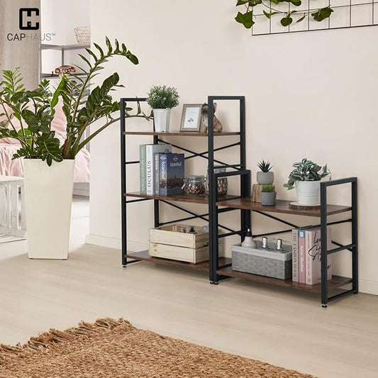 CAPHAUS 2 Tier Small Bookshelf, 24 Inch Width Free Standing Shelf, Bookcase Shelf Storage Organizer, Industrial Book Shelves for Home Office, Living Room, Rustic Oak Vintage Shelves & Metal Frame