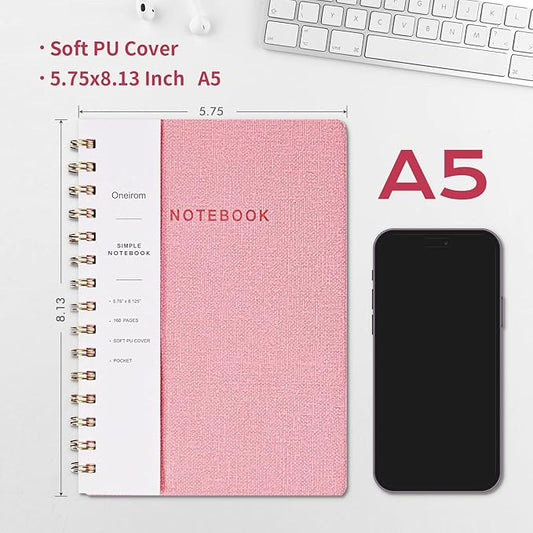 Spiral Notebook-5.75" x 8.125" College Ruled Journal with Inner Pockets and 160 Pages,PU Leather Cover Business Journal, Twin-Wire Binding Notebook Perfect for Office & Home School Supplies 3 pack Pink/MintGreen/Violet