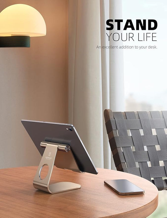 Lamicall Tablet Stand, Adjustable Tablet Holder - Desktop Stand Dock Holder Compatible with 4-13" Tablets Such as iPad Pro 11, 9.7, 10.5, 12.9 Air Mini, Kindle, Tab, iPhone Air 17 Pro Max, Gold