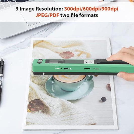 Zunate Portable A4 Handheld Scanner, 900 DPI USB Document, Photo Scanner with Offline Mode, Handheld Image Scanne for Home and Office (Green)