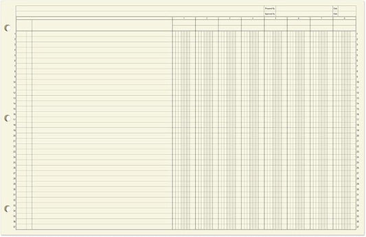 BookFactory Ledger Sheets/Large 8 Column Accounting Ledger Columnar (Eight Columns) Loose Leaf Paper - 17'' x 11'', 50 Pages, Loose Leaf, 3 Hole Punched (Made in USA)