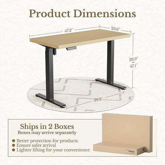 ErGear Height Adjustable Electric Standing Desk, 47.2 x 23.6 Inches Sit Stand up Desk with 1.18" Thickness Whole-Piece Desktop, Memory Computer Home Office Desk (Natural Wavy)