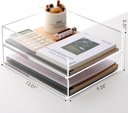 SANRUI Paper Organizer for Desk,Acrylic Stackable Letter Tray, Clear Desk Organizer, Paper Sorter for Office,Home or School,2-Pack