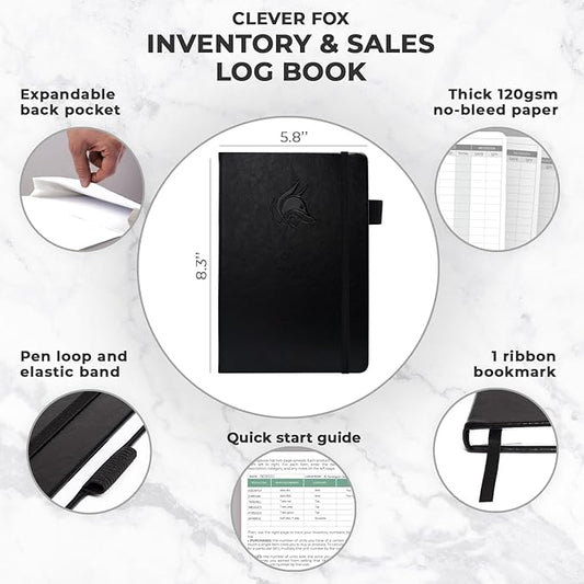 Clever Fox Inventory & Sales Log Book for Small Business – Inventory Ledger Book, Inventory Notebook, Order Tracker Book for Purchases, Sales & Reorders – Undated, Hardcover, A5, Black
