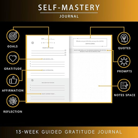 Draphy Self-Mastery Journal for Men - Gratitude and Productivity Journal for More Happiness, Positivity, Growth, Mindfulness, Self Care and Reflection - Guided Inspirational Journals for Men (Yellow)