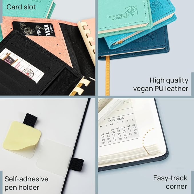 POPRUN 2026 Pocket Planner (Slim Size 3.5" x 6.5") Weekly... (Sky Blue)