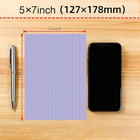 JINMIKEJI Purple Ruled Index Cards 5x7 Inch - 50 Pack Study Flash Cards for School, Office & Home, Durable Note Cards with Lines