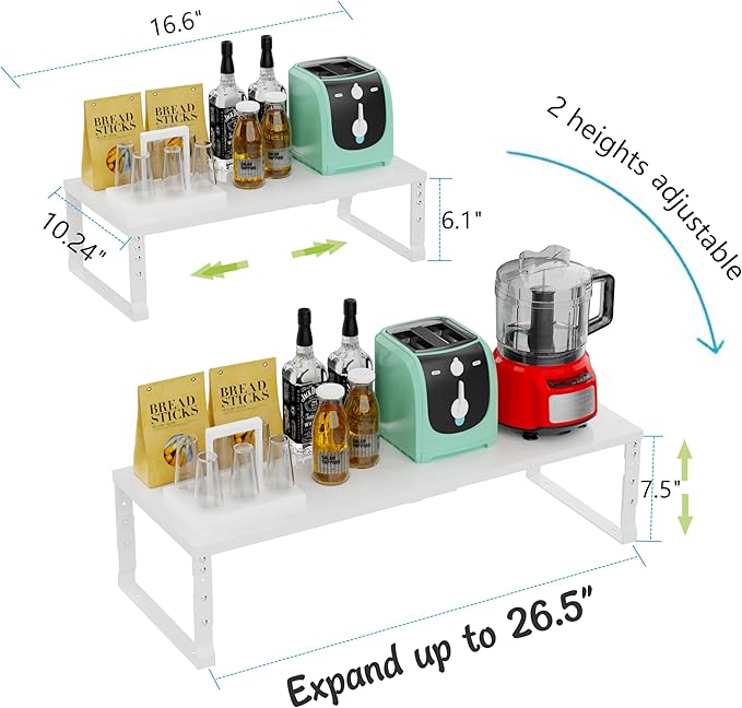 Jojocross Expandable Stackable Spice Rack Organizer for Kitchen Cabinet,Adjustable Counter Shelf, countertop, Pantry,Cupboard,Bathroom,Bedroom(3Packs/White/Large)