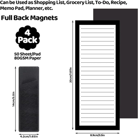 Thboxes 4 Pack Magnetic Note Pad for Fridge with Pen Holder, Totally 200 Sheets Magnetic To Do List, Shopping List, Grocery List, Memo Pads for Refrigerator(Black Border)