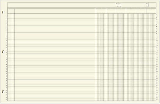 BookFactory Ledger Sheets/Large 6 Column Accounting Ledger Columnar (Six Columns) Loose Leaf Paper - 17'' x 11'', 50 Pages, Loose Leaf, 3 Hole Punched (Made in USA)