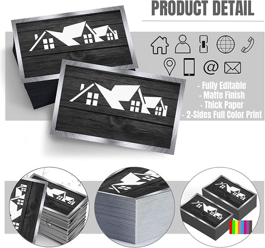 Custom Business Cards Double-Sided Realtor Business Cards Customize with Your Image Logo 3.5"x 2" 300GSM Matte Paper for Small Business