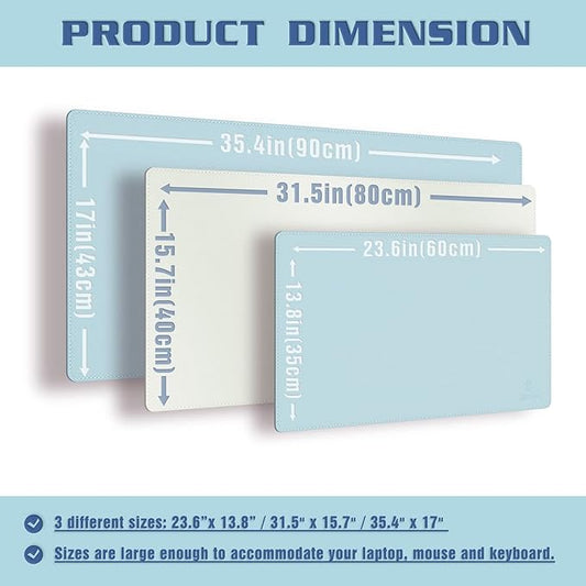 K KNODEL Desk Mat, Blotter, Dual-Sided Office Desk Pad, Waterproof Desk Mat for Desktop, Desk Blotters, PVC Leather Pad Protector (Light Blue, 35.4" x 17")