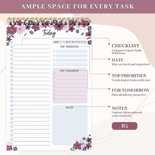 Thboxes 60 Pages To Do List Notepad, 6.7” X 9.8” To Do List Notebook Tear Off for Work Woman & Man Task Planner Notebook for Office School Task Checklist Pad Purple