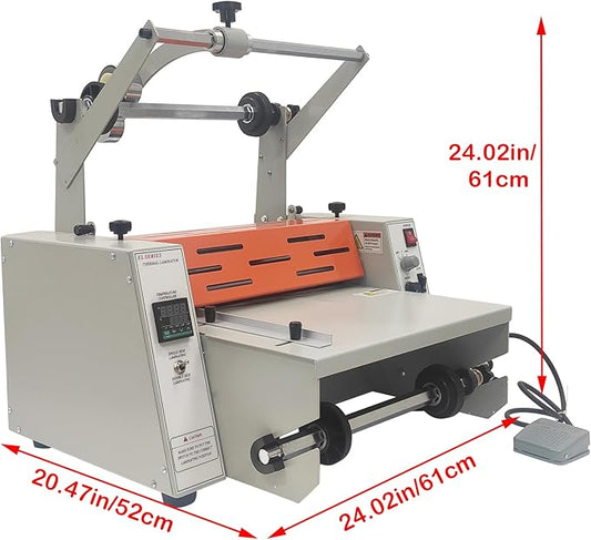 WYDDDARY 14.17"/360MM Electric Steel Roller Thermal Laminator with Toothing Cutter Hot Cold Roll Laminator Adjustable Temp 60-130℃ Electric Laminating Machine for Single/Double Sided Laminating