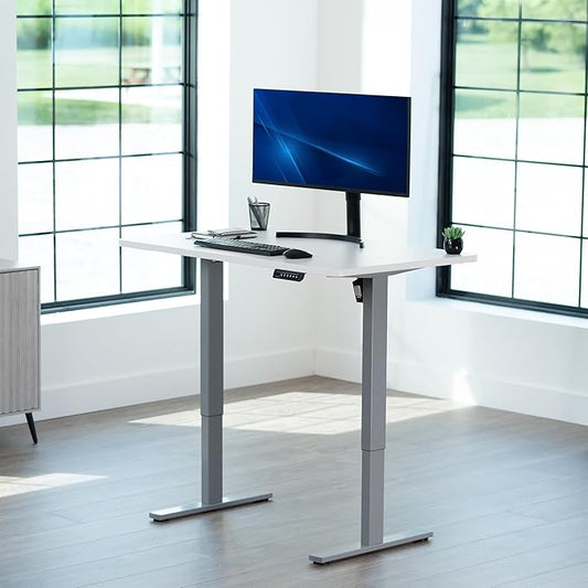 VIVO Electric 48 x 30 in Standing Desk, Memory Height Adjustment, 1B Series, Holds 220 lbs, One-Piece White Top, Gray Frame, DESK-KIT-1G5W