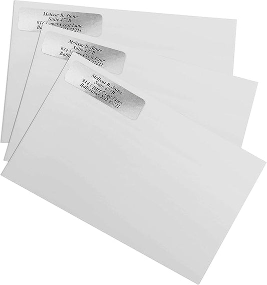 Silver Foil Personalized Return Address Labels with Elegant Dispenser - Roll of 500 Custom Stickers