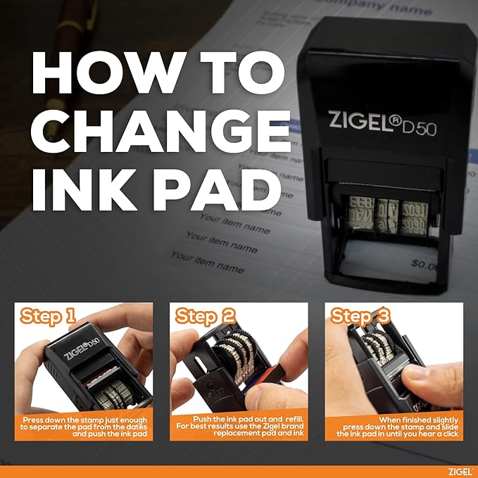 ZIGEL D50 Date Stamp with Paid - Self Inking Date Stamp - Black