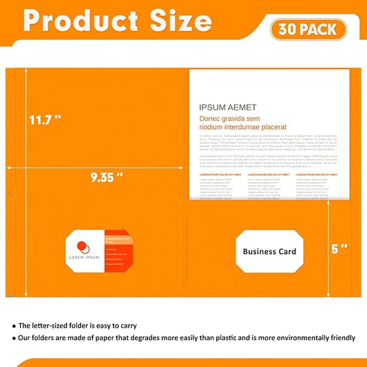 Two Pocket Folders, PANDRI 30 Pack 2 Pocket Folders, Letter Size Paper File Folder for School Office Home Business, Orange