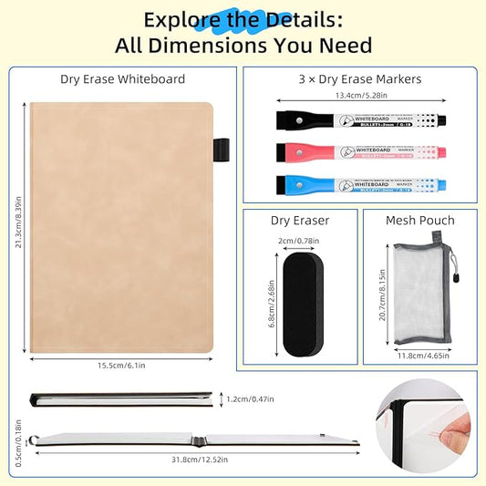 AGM Portable White Board Dry Erase Notebook, 8.4" x 6" Double Sided Folding Whiteboards with 3 Pens, Small Travel Dry Erase Board Skin-Friendly Material for Study, Meeting, Planning, Rose Pink