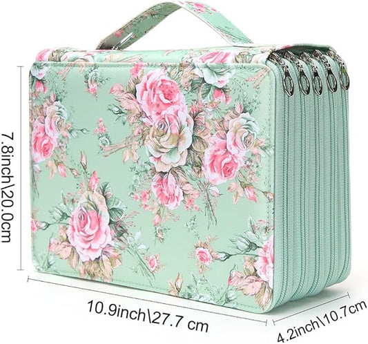 Vomgomfom Colored Pencil Case - 252 Slots Pencil Holder with Zipper Closure Twill Fabric Large Capacity Pencil Case for Watercolor Pens or Markers, Pencil Case Organizer for Artist (Green Rose)