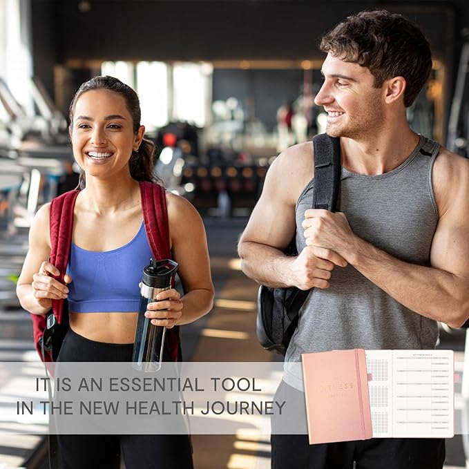 &And Per Se Fitness Workout Journal for Men & Women, Workout Log Book Planner with Daily Diet, Gym Exercise & Training Trackers - Undated, A5 Size, Leather Hardcover (Rose Gold)