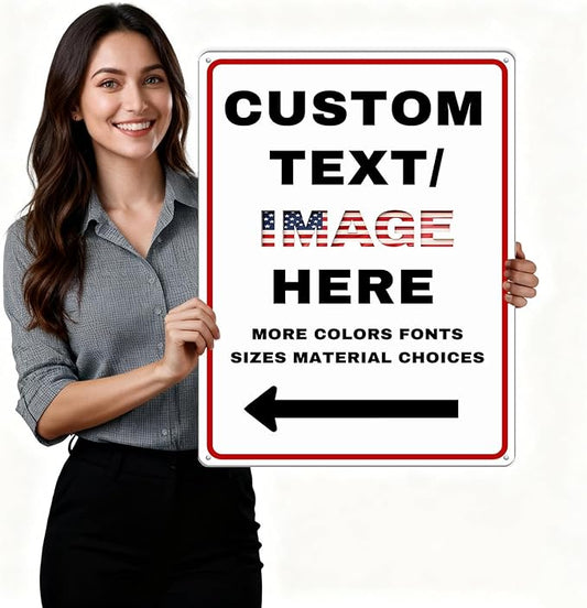 Custom Directional Arrow Sign Large, 24''x18'' Glow in the Dark/Reflective Option, Personalized Metal Address Plaque, Customize for Business Logo, Office, Home, Yard, Outdoor