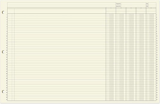 BookFactory Ledger Sheets/Large 5 Column Accounting Ledger Columnar (Five Columns) Loose Leaf Paper - 17'' x 11'', 50 Pages, Loose Leaf, 3 Hole Punched (Made in USA)