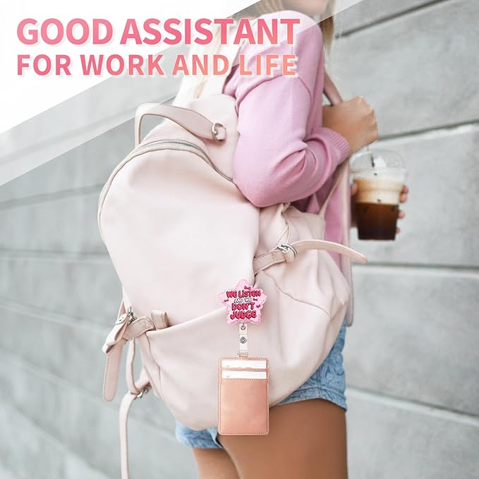 Aoryalps WE Listen and WE Dont Judge Badge Reel Holder Retractable with ID Clip for Nurse Nursing Name Tag Card Nursing Student Teacher Doctor Medical Assistant Work Office Clip-Gifts for Nurse