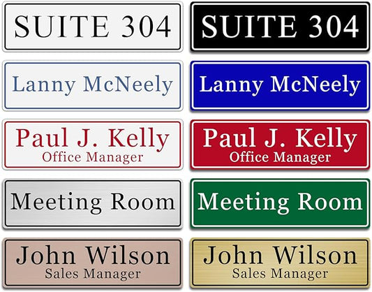 Custom Office Engraved Name Plate, Personalized Elegant Name Plates for Door or Wall Sign, Door Name Plate with Adhesive, Laser Engraving, 10 Colors Available (2.5" x 10")
