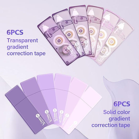 Unjoo White Correction Tape, Easy To Use Cute Applicator for Instant Corrections, For school, Office Workers (Gradient Purple, 5M/196" x 0.2",12pack)