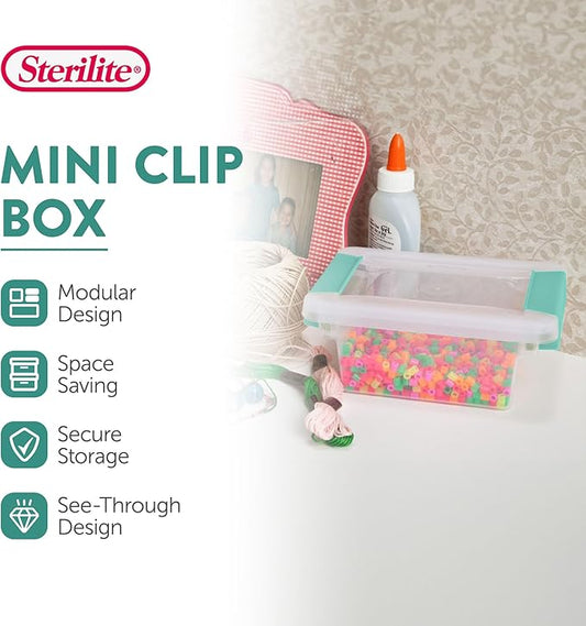 Sterilite 6-Pack Clip Box, Stackable Clear Plastic Bins with Latching Lids, Mini - Writing, Arts or Crafts Supplies Storage Containers for Home, Office, Classroom and Workshop Organization