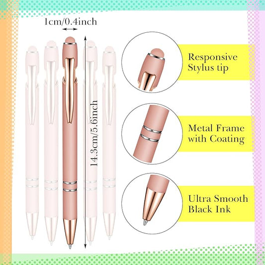 Zonon 38 Pieces Rubberized Ballpoint Pen with Stylus Tip Stylish Metal Pen Capacitive Styli with Soft Rubberized Grip, Black Ink for Most Devices(Rose Gold)