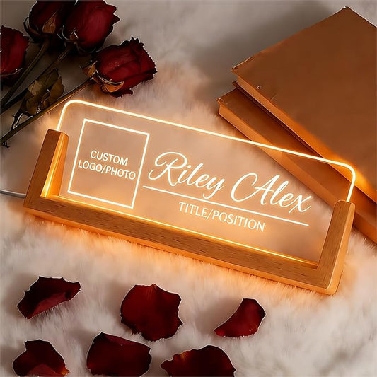 Custom Light Up Office Name Plate, Personalized Desk Sign with Logo or Photo, Coworkers Team Members, Employee Appreciation Gifts