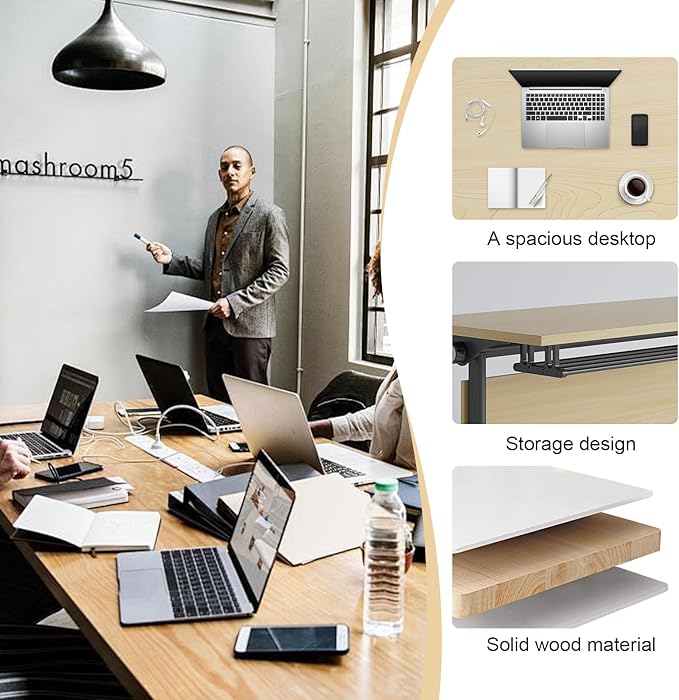 Conference Table,55.1''Folding Conference Room Table for 4-12 People,Mobile Flip Top MeetingTraining Table with Different Coulor and Styles for Offices, Classrooms,Meeting Room (8, 61''G)