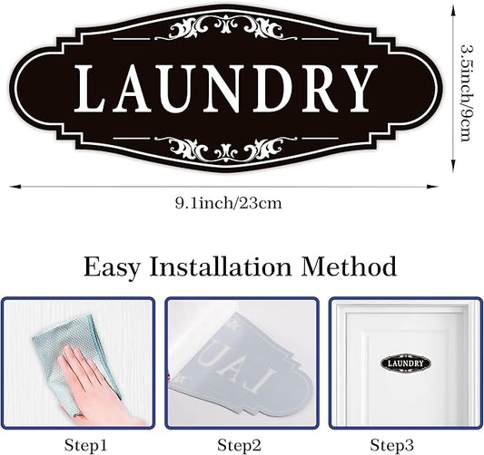 Laundry Room Door Sign for Business and Home,Self-adhesive Waterproof Cute Laundry Room Door Sticker Decals for House, Apartment, Hotel Laundromat Decor(Black)
