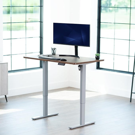 VIVO Electric 48 x 30 in Rustic Standing Desk, Memory Height Adjustment, 1B Series, Holds 220 lbs, One-Piece Vintage Brown Top, Gray Frame, DESK-KIT-1G5N