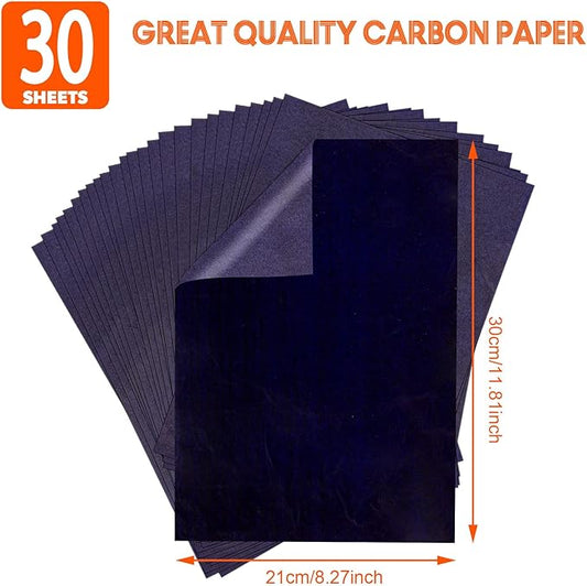 Blue Carbon Paper for Tracing Graphite Transfer-Paper - PSLER 30 Pcs Graphite Paper for Tracing Drawing Patterns on Wood Projects Canvas Fabric Artist Lettering Sketch Drawing A4 Size 8.5 X 11 Inch