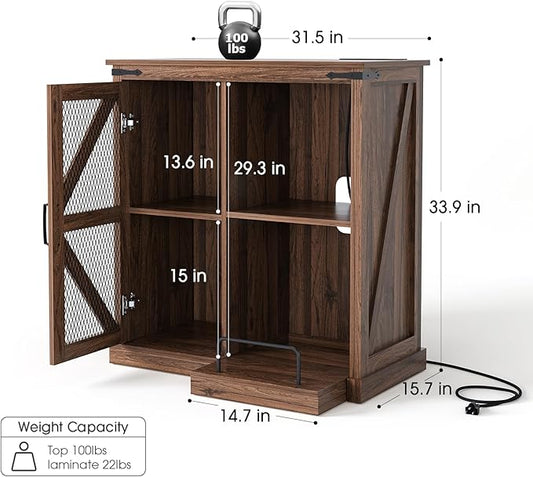 JOINICE,Printer Stand with Storage,File Cabinet with Socket and USB Charging Port,Farmhouse Paper Shredder Stand Rack with Slide-Out Shelf,Walnut