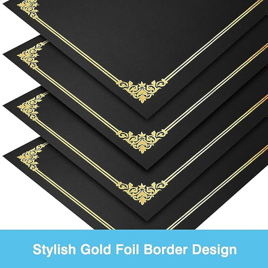 SUNEE Certificate Holders(Black, 30 Packs), Diploma Covers Gold Foil Border, for Letter Size 8.5x11 Certificates, Cardstock, Document Papers