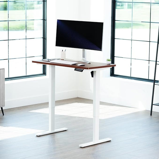 VIVO Electric 43 x 24 in Standing Desk, Memory Height Adjustment, 1B Series, Holds 220 lbs, One-Piece Dark Walnut Top, White Frame, DESK-KIT-1W4D