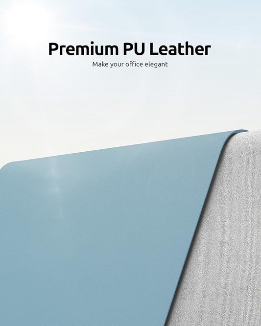 YSAGi Leather Desk Protector, Office Mat, Large Mouse Mat, Non-Slip PU Leather Blotter, Laptop Desk Pad, Waterproof Writing Pad for Office and Home (Ice Blue, 31.5" x 15.8")