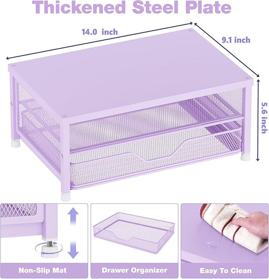 OPNICE Computer Monitor Stand Riser, Desk Organizer with Drawer, Laptop Stand, Office Desk Accessories & Workspace Desktop Organizers Storage for Office Supplies(Purple)