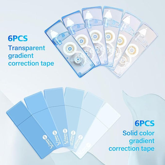 Unjoo Correction Tape, Easy To Use Cute Applicator for Instant Corrections, For school, Office Workers (Gradient Blue, 5M/196" x 0.2",12pack)