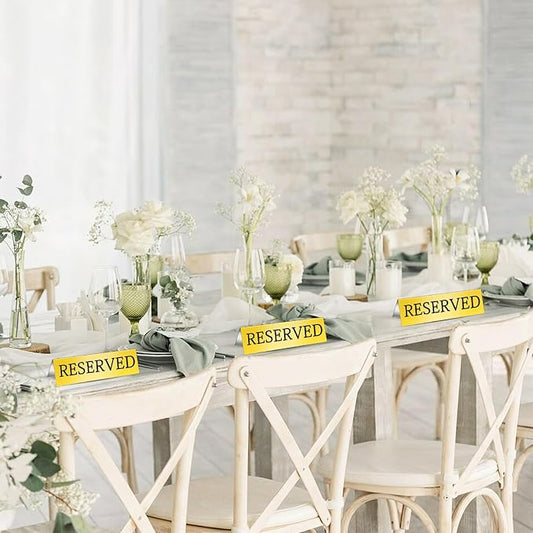 Aemygo 24 Pcs Metal Reserved Table Signs, Golden Table Top Reserved Sign for Restaurants, Double Sided Tent Guest Reservation Table Seat Sign for Wedding, Party, Ceremony, Events(5.91" x 3.15")
