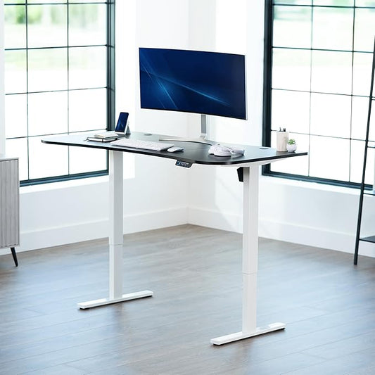 VIVO Electric 63 x 32 in Standing Desk, Memory Height Adjustment, 1B Series, Holds 220 lbs, Black Top White Frame, DESK-KIT-1W1B