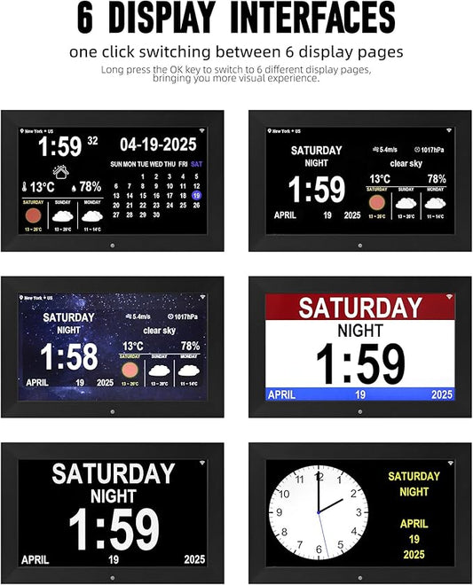 Memwake Digital Alarm Clock, Multiple Alarm Functions, Clock with Date and Day, Digital Alarm and Electronic Calendar for Seniors (White, 7 inch) (10-inch Black WiFi)