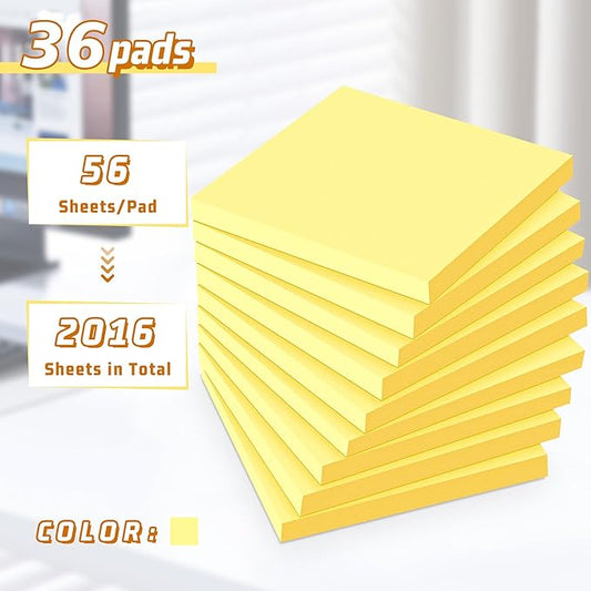 (36 Pack) Sticky Notes 3x3 in Post, Yellow Self-Stick Note Pads it, Strong Adhesive, Easy to Post for Home, Office, Notebook