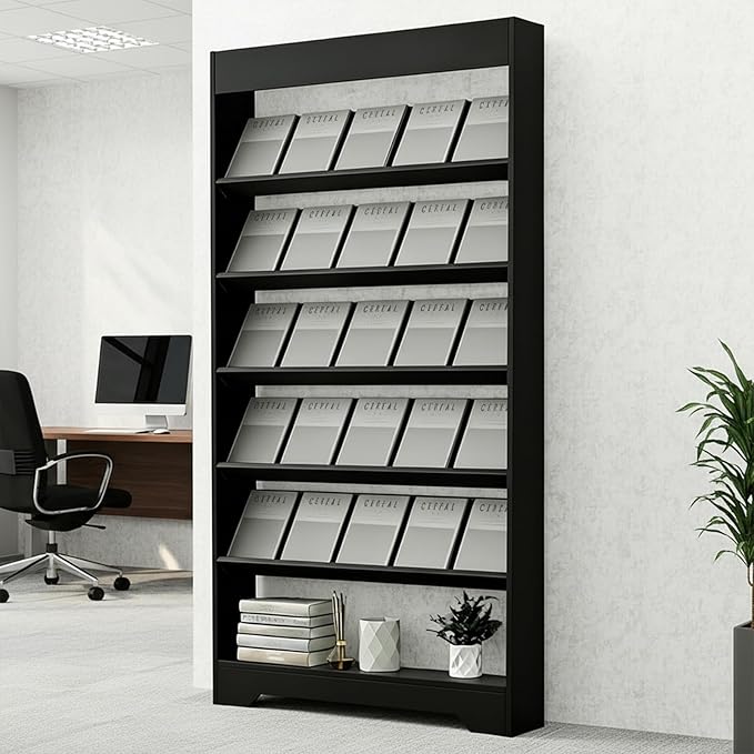 LHIUGE 6-Layer Brochure Display Rack,Freestanding Wooden Magazine Rack,Standing Literature Display Rack Brochure Holder for Home, Office, Retail Display