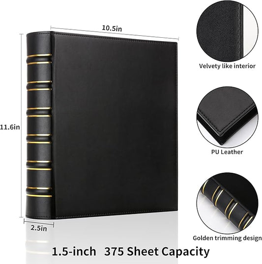 LETVPVOW 2 Pcs Vintage Hardback 3 Ring Binder 1.5 Inch, Professional Leather Binder 3 Ring, Three Ring Binders Fits 8.5 x 11, D Ring Binders for Home, School and Office- (1 Black and 1 Dark Green)
