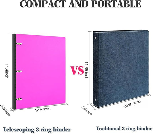 INFUN 1 INCH Telescoping 3 Ring Binder - 12PCS, Portable Plastic Binder with Telescoping Spine ,3 Ring Binders with Foldable Front Cover Holds 8.5" x 11" Paper for School,Office and Homes